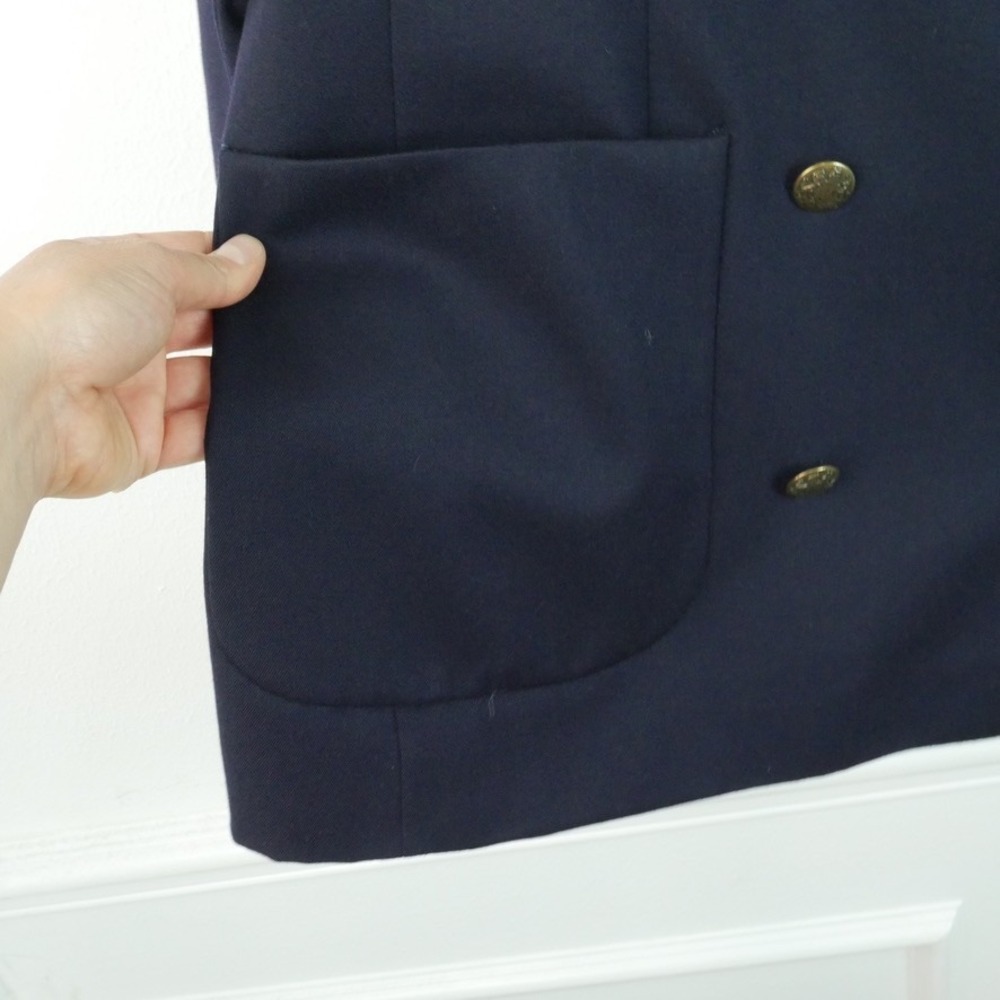 J Peterman Women's Double Breasted Blazer Navy Blue Gold Buttons 14 Wool Vintage - Picture 8 of 16